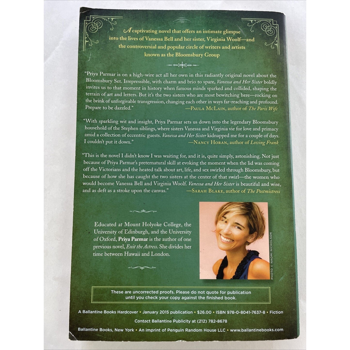 Vanessa and Her Sister Priya Parmar 2015 SIGNED BY AUTHOR Advanced Reader's Copy