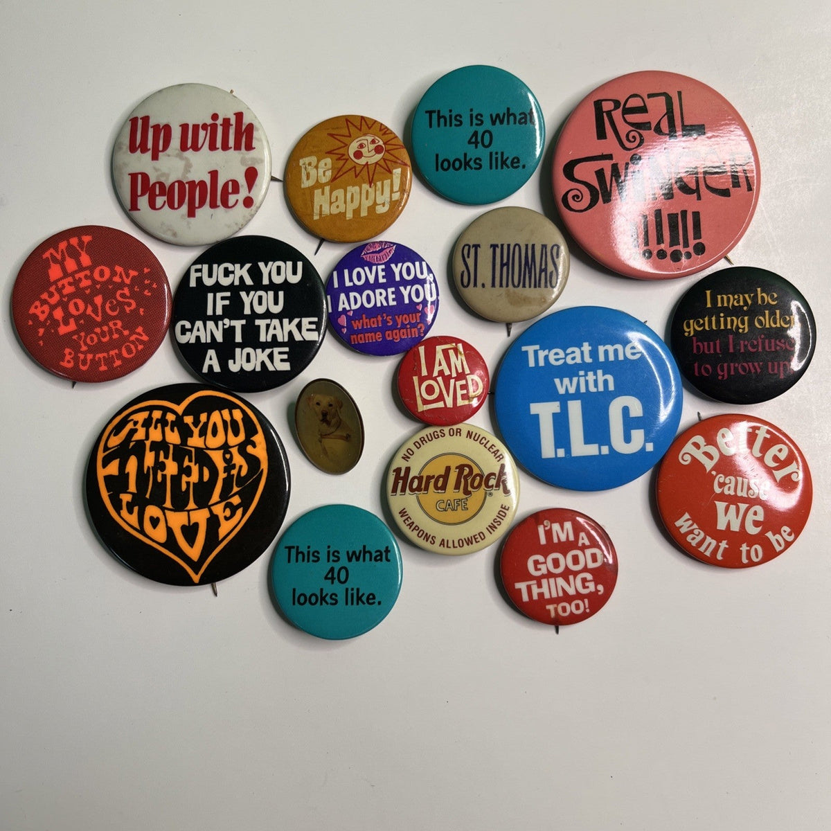 Lot of 16 Vintage Buttons Sexy Sassy Funny Flirty Pinback Various Sizes