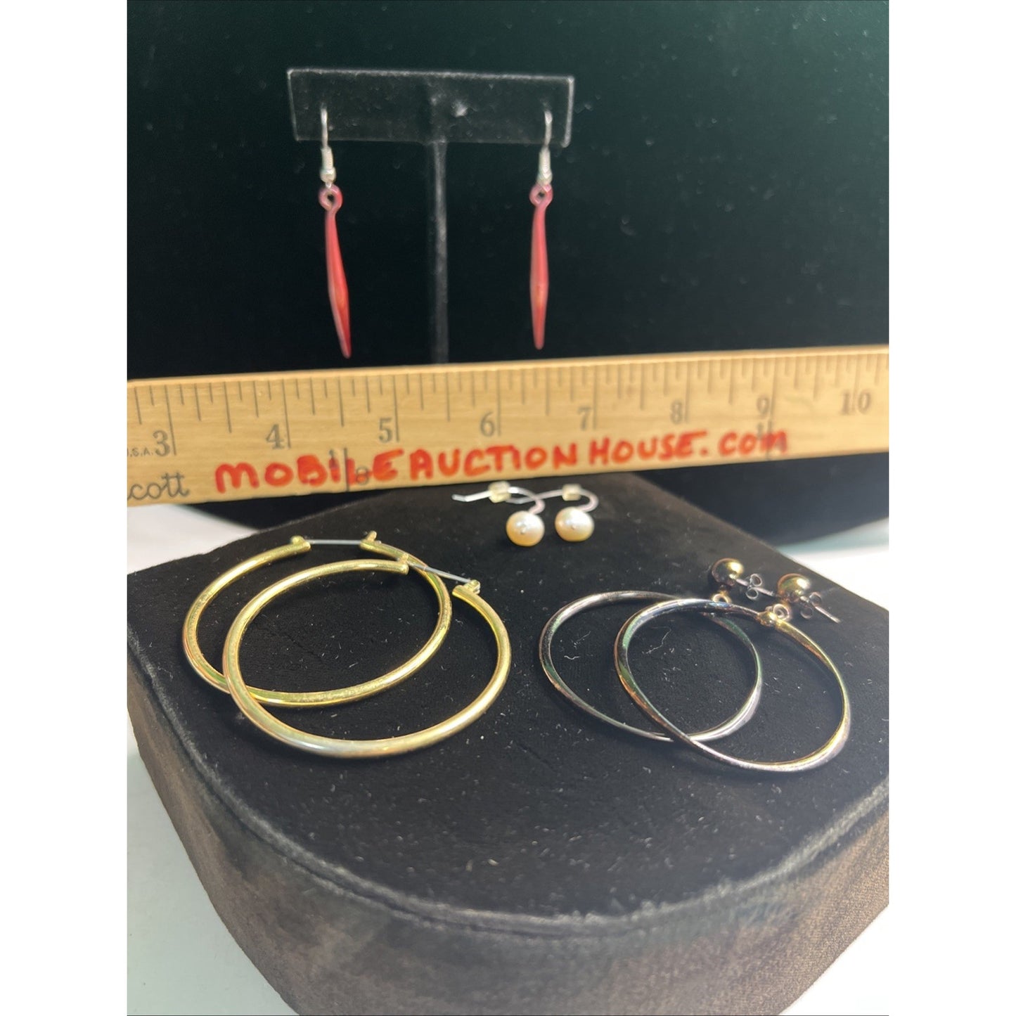 LOT OF MIXED STUD POST & DANGLE & HOOP EARRINGS 4 PAIRS Variety