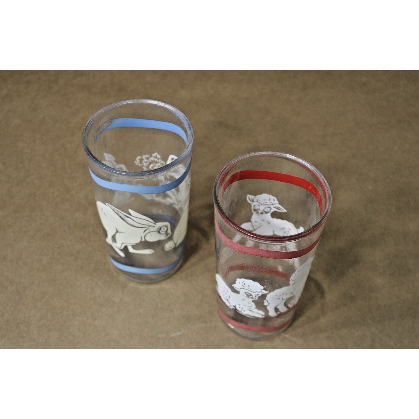 Vintage Libby Little Lamb/ Hungry Bunny Pair of Glasses/ Tumblers 5.25"H