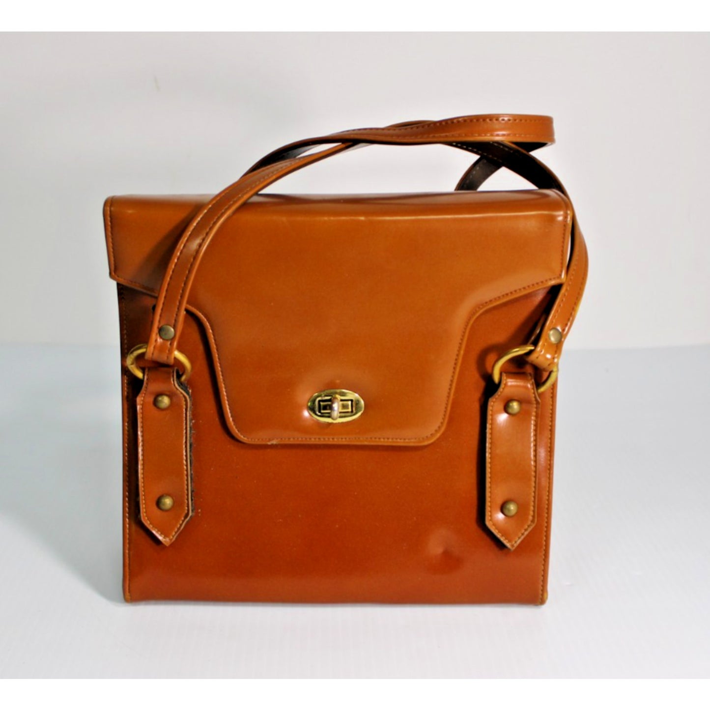 Vintage 1950s 1960s Town & Country Shoes Brown Leather Structured Satchel Bag
