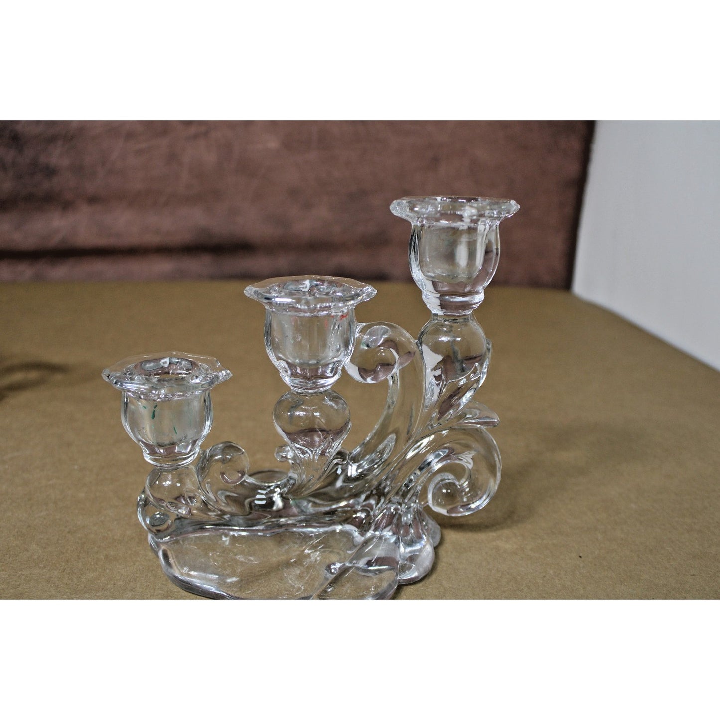 2 Vintage Cambridge Caprice 3 Light Candelabra Clear Glass Candle Holders 1950s