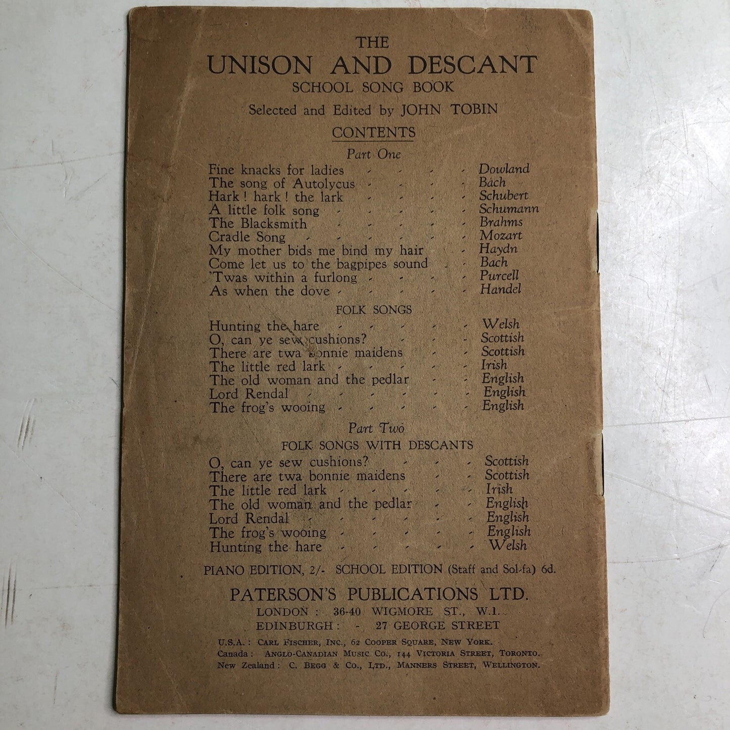 Vintage Easy Descant School Song Book By John Tobin Paterson’s Publications Ltd.
