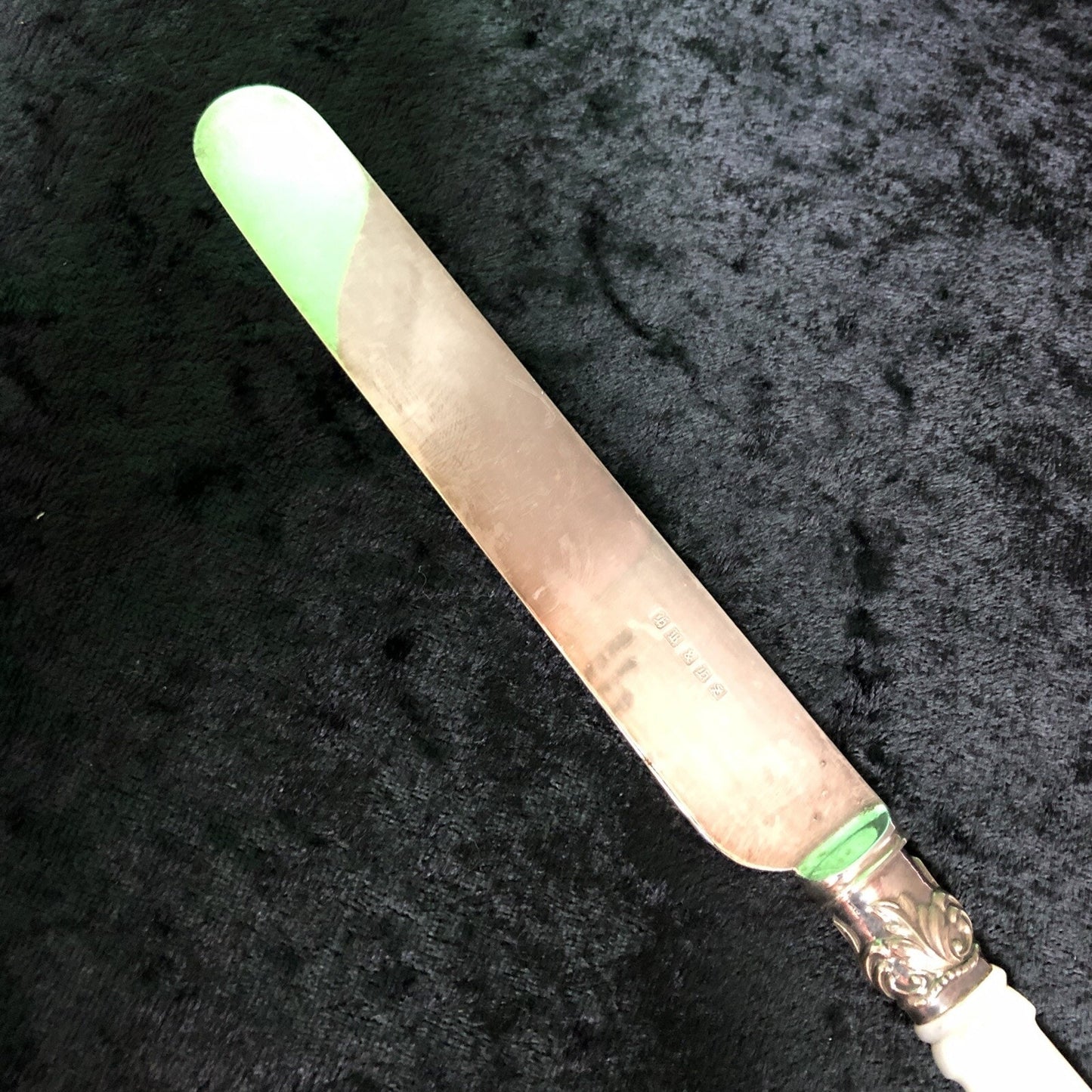 Vintage Dessert Knife with Mother of Pearl Handle Hallmarked 10” Long