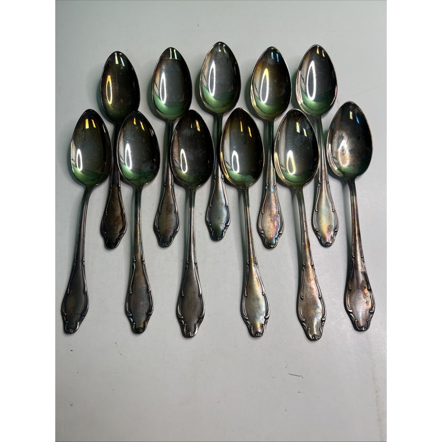 Antique Wellner Germany Silver Plated Serving Spoon Set 11 Total Boxed