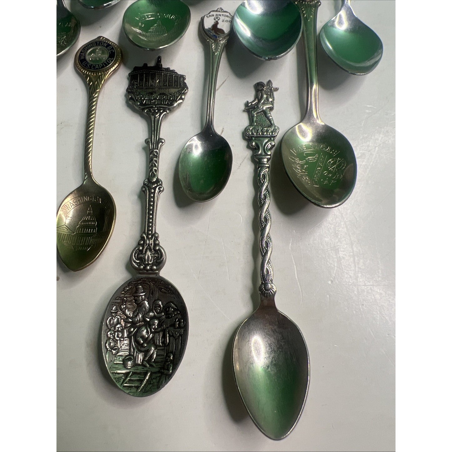 Assorted Souvenir Collectible 20 Spoon Lot Silver Metal US Travel Theme