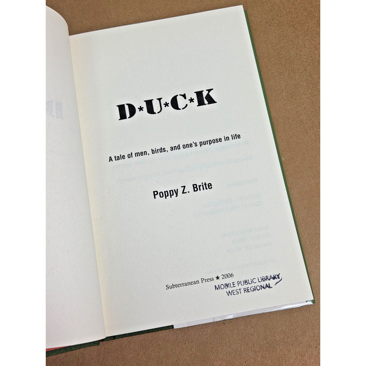 Signed 1st Ed DUCK by Poppy Z. Brite - Subterranean Press, 2006 NOLA