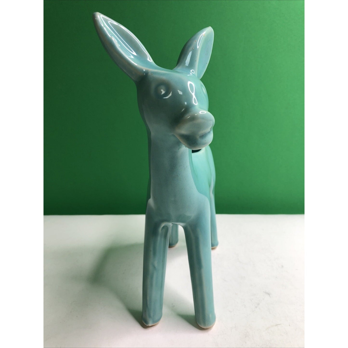 Vintage California Pottery Standing Deer Doe Fawn Planter Blue Green 9”x 6”