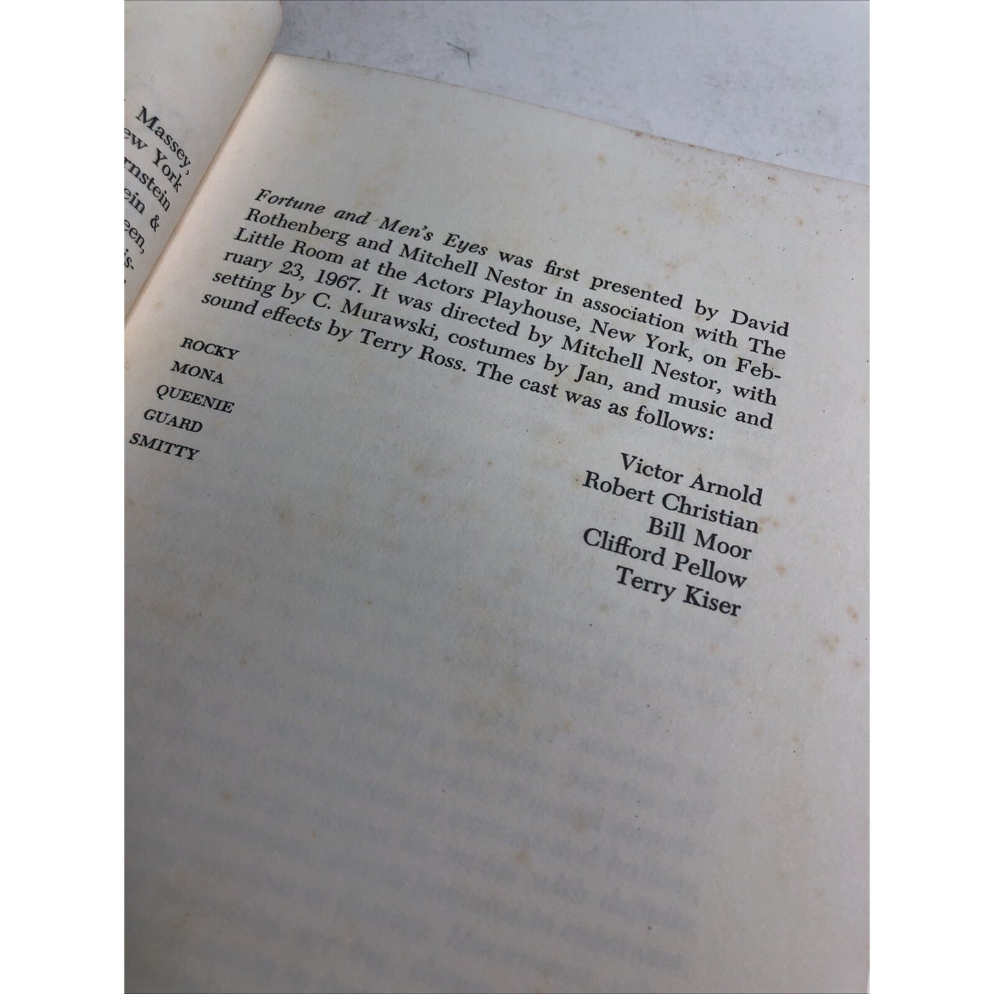 1967 FORTUNE AND MEN'S EYES by John Herbert Play Paperback