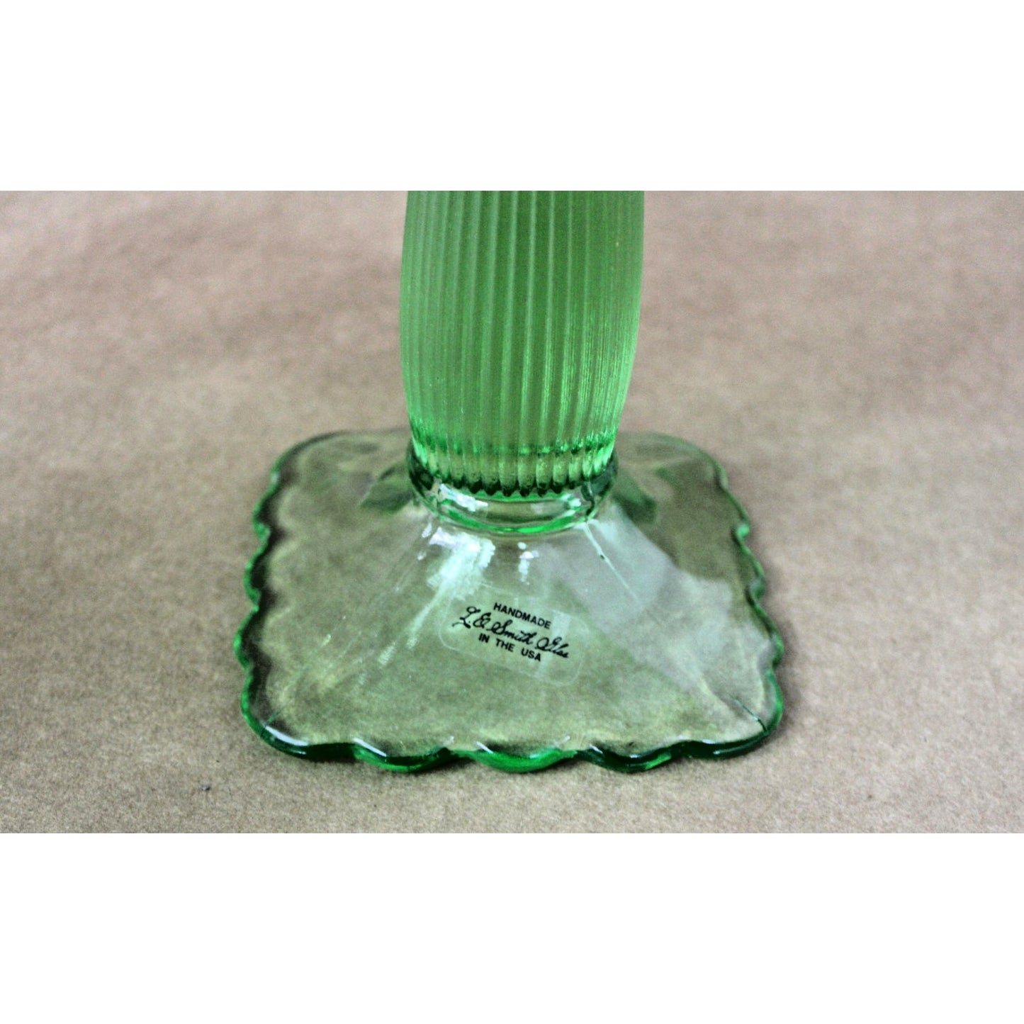 LE Smith Glass 1960 Green Compote Trellis Pressed Pedestal Bowl Pair 8 ½" x 8 ½"