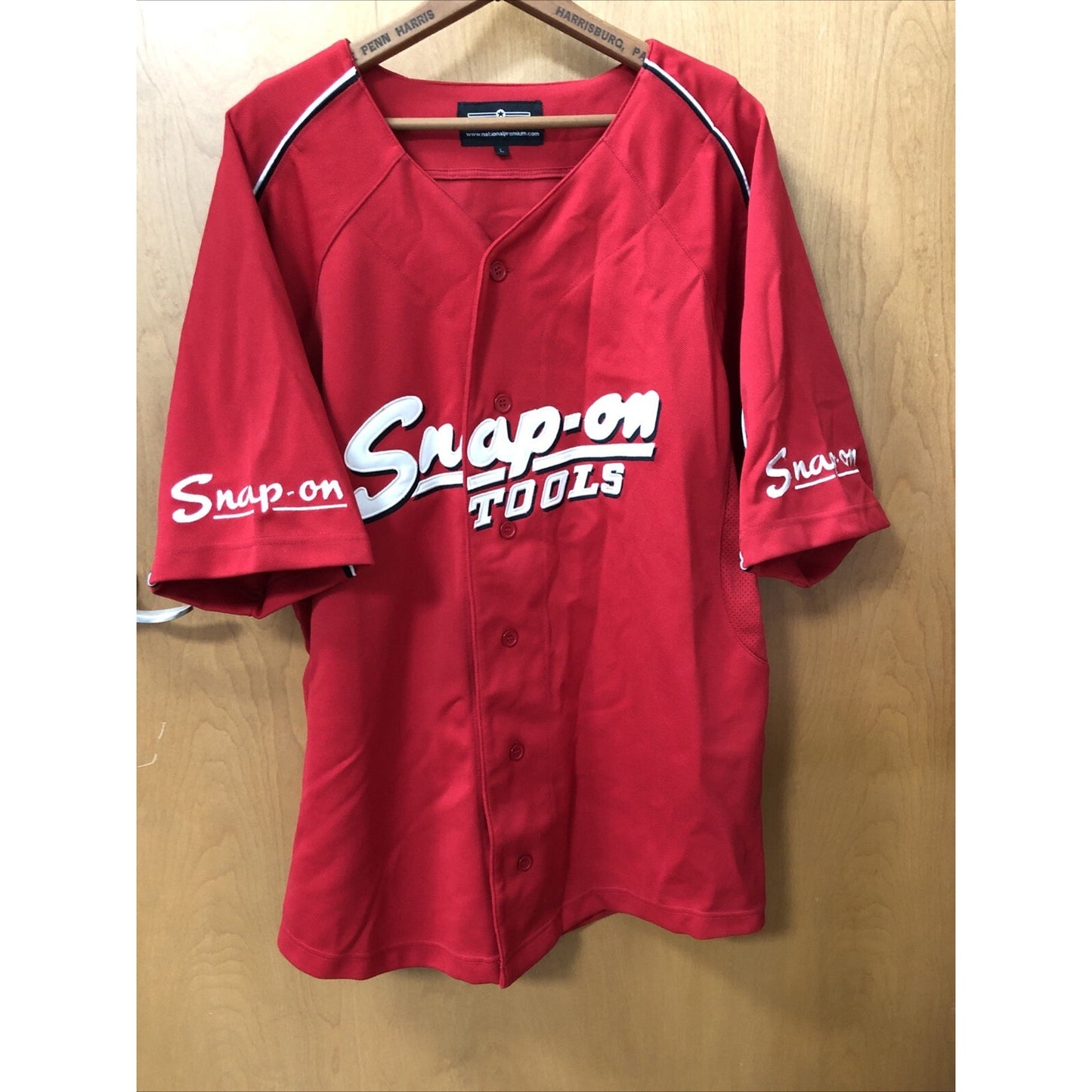 Vintage Snap On Tools Baseball Jersey Red Men's Size L Collectible Button Front