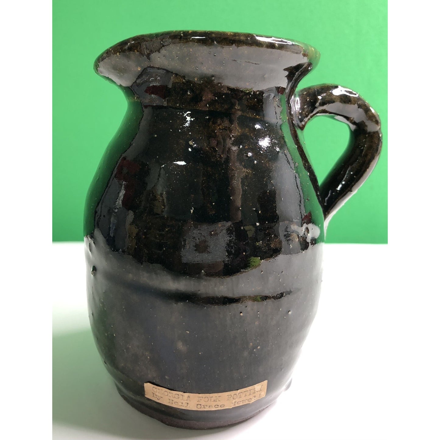 Signed Grace Nell Hewell (1933-2016) Folk Art Pottery Pitcher Georgia Potter