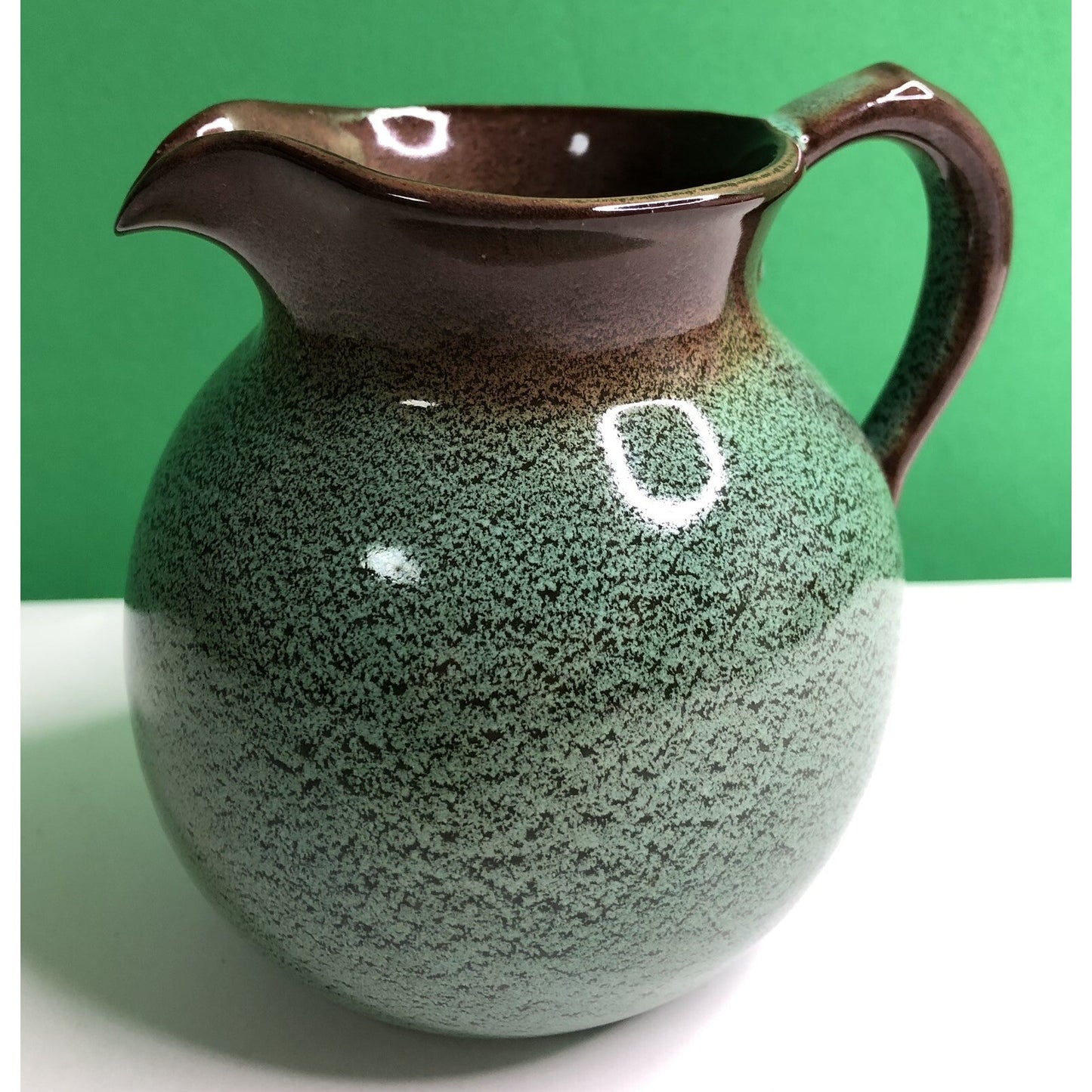 MCM Chester NICODEMUS Ohio Art Pottery PITCHER Ferro Stone Green Brown Speckled