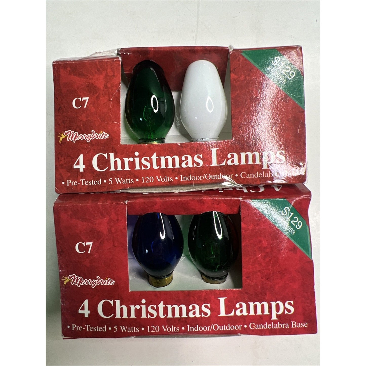 Vtg Lot Of 2 Pkgs (7 Bulbs) Christmas Lights Indoor/Outdoor Tested Works C7