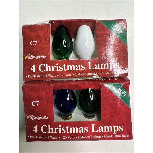 Vtg Lot Of 2 Pkgs (7 Bulbs) Christmas Lights Indoor/Outdoor Tested Works C7