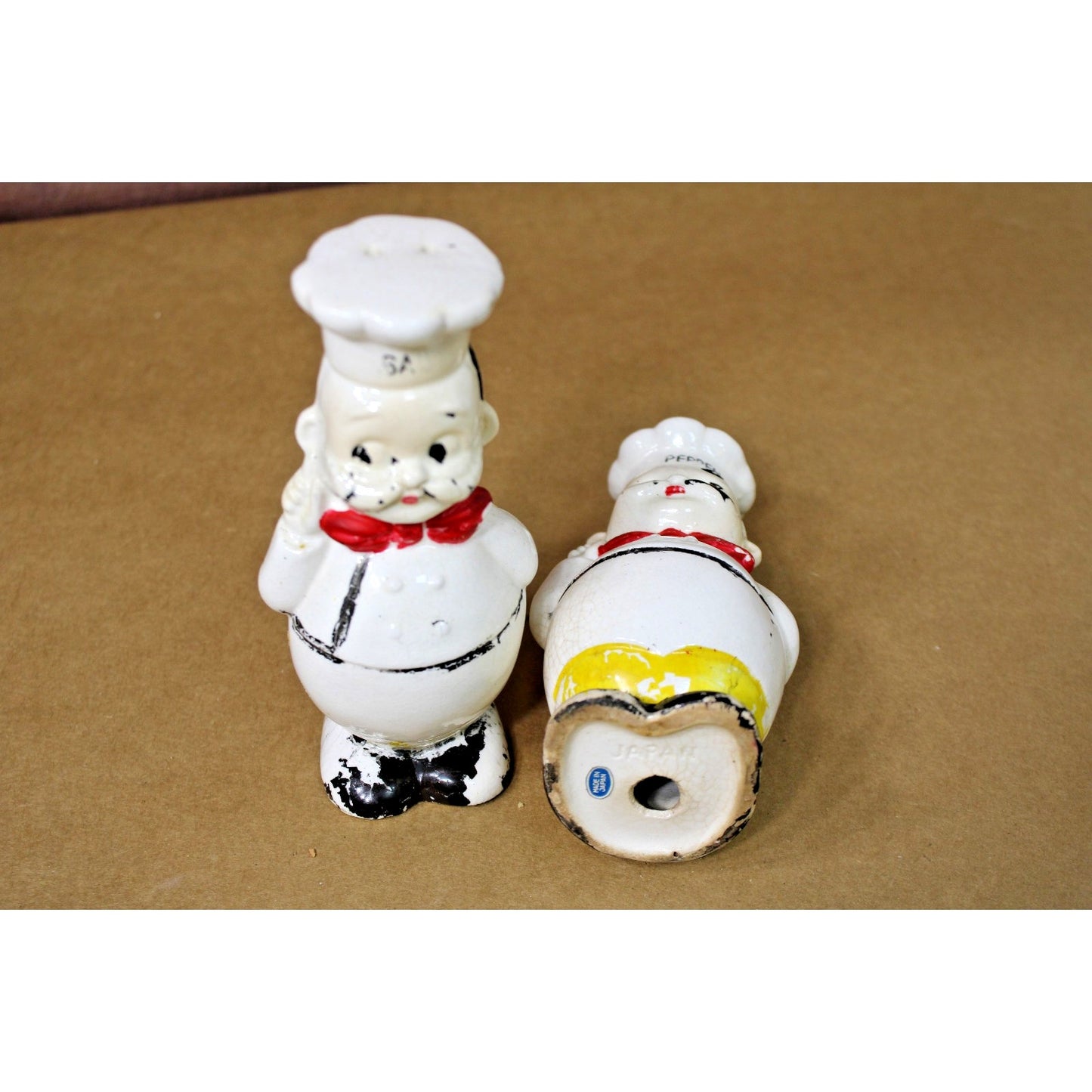 Vintage Made in Japan Salt and Pepper Shakers, Chef Cook Large 5.5"H
