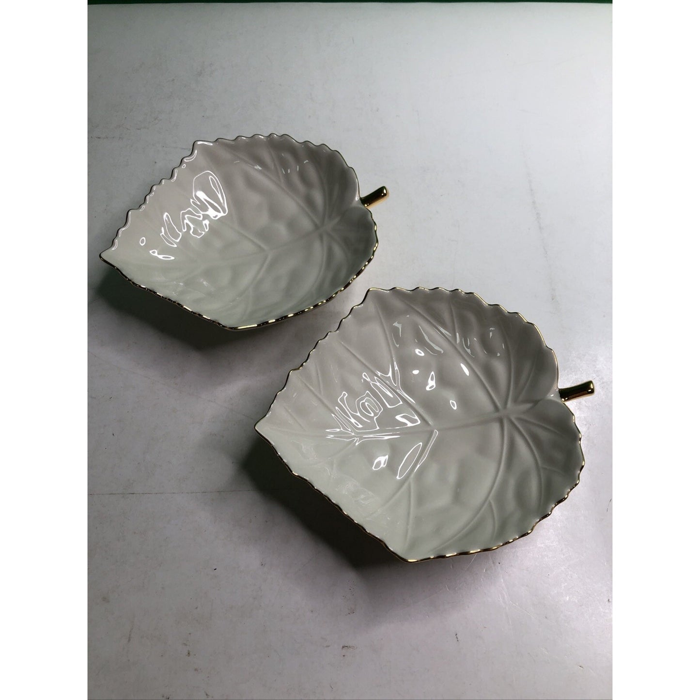 Set of 2 Lenox Leaf Trinket Candy Dish Aspen Maple Woodleaf 24k Gold Trim