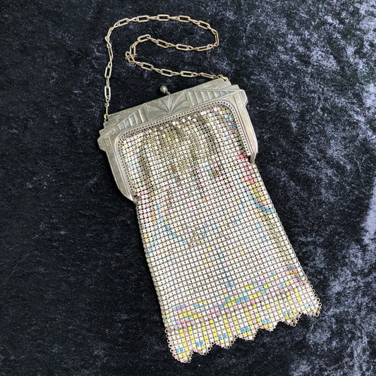 Vintage Antique Whiting & Davis Mesh Enameled Purse Deco Nouveau Imperfect