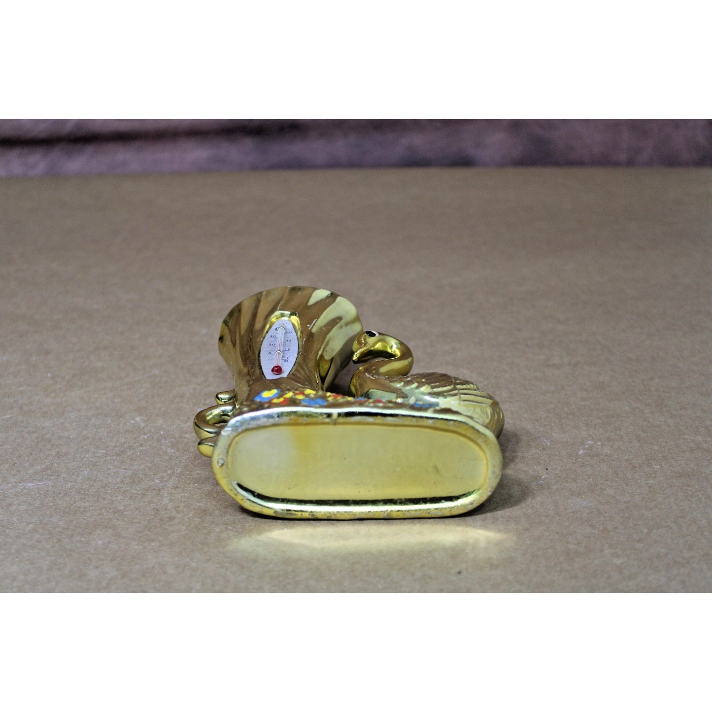 Vintage 1950s Anodized Gold Swan Thermometer Vase, Ceramic, Kitsch, MCM, 5 "H