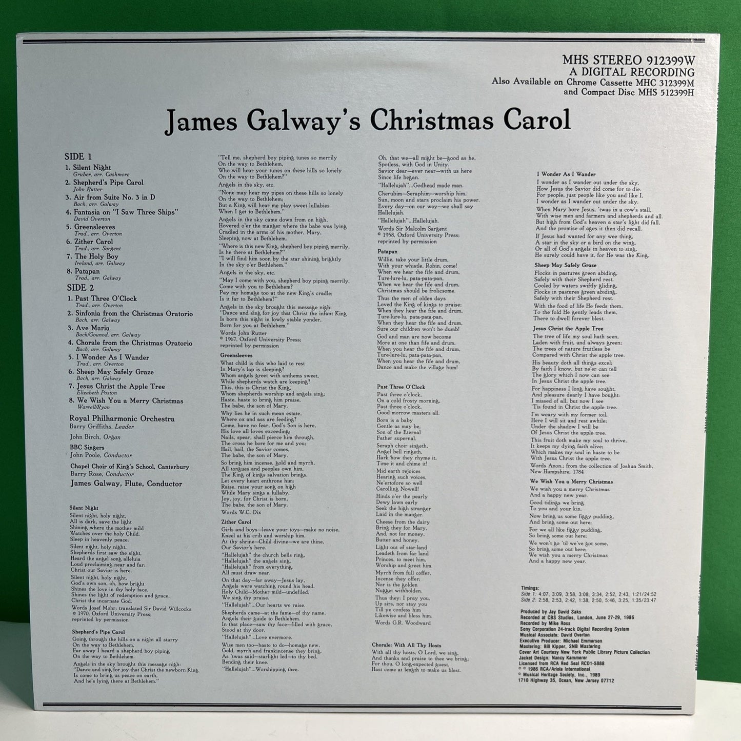 MHS 912399W James Galway’s Christmas Carol Royal Philharmonic Orchestra 1989 LP