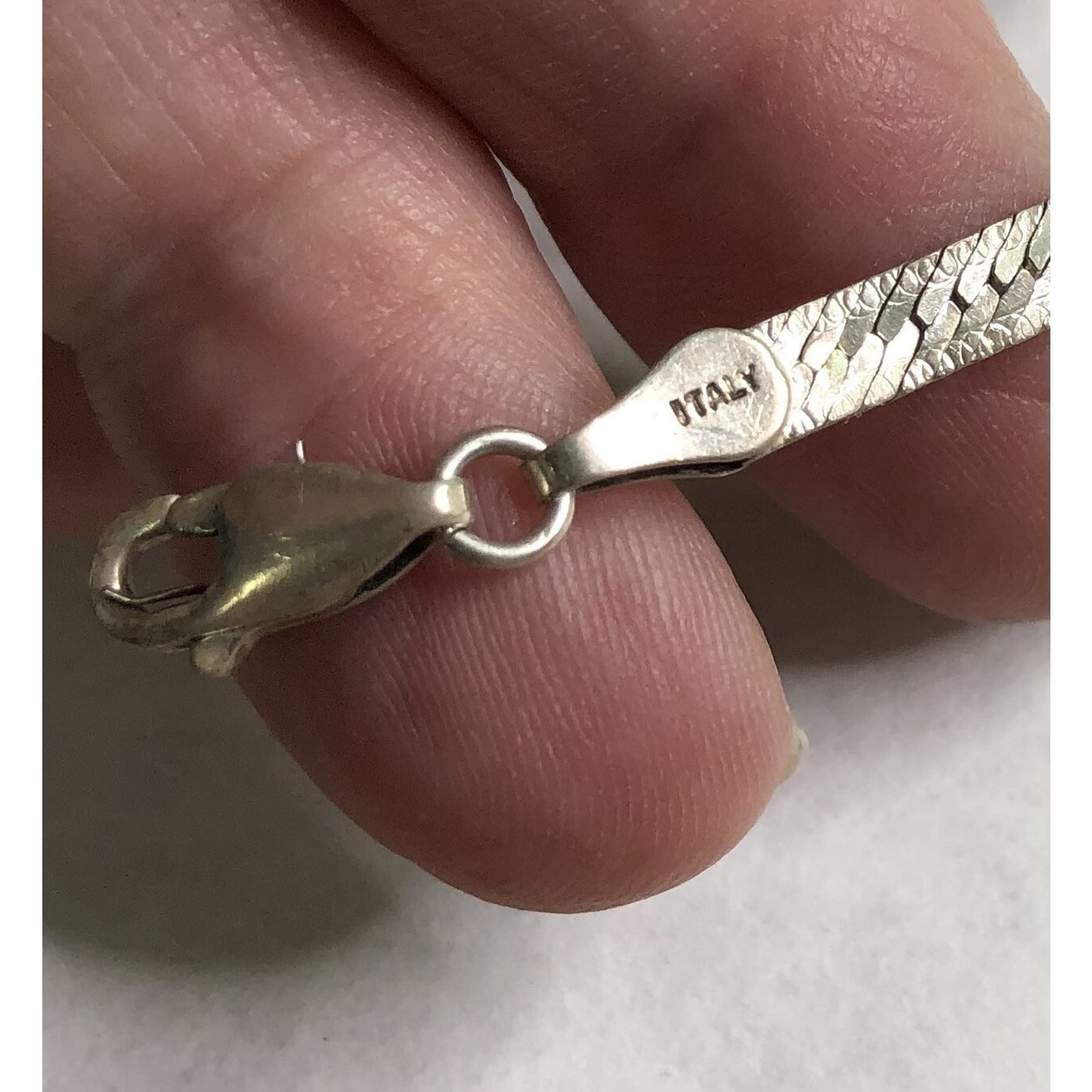 Sterling Silver Herringbone Bracelet 7” Lobster Claw Clasp Marked 925 ITALY