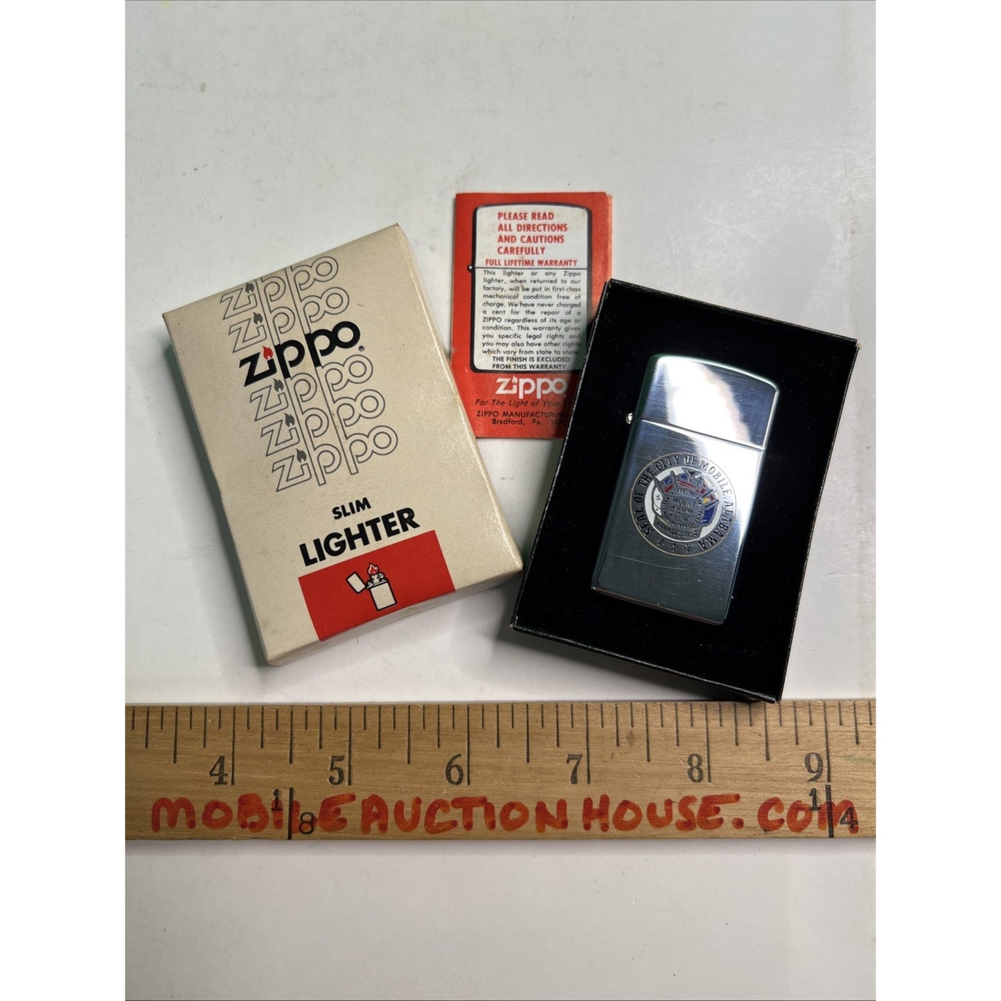 Vintage Zippo Slim Lighter Seal of the City Mobile Alabama In Original Box