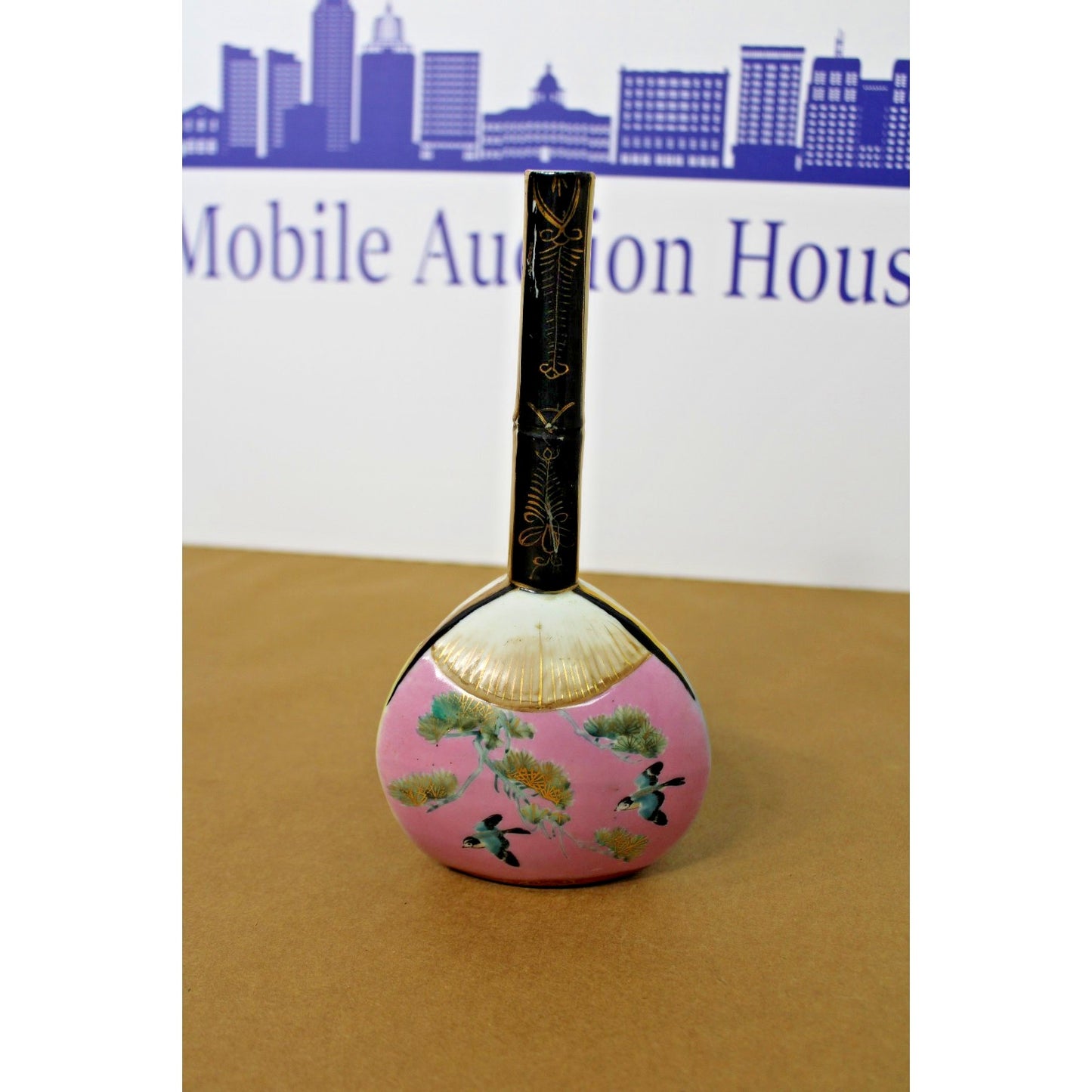 Antique Meiji Japanese Porcelain Kutani Bottle 3-Sided Vase Signed 9" Pastel