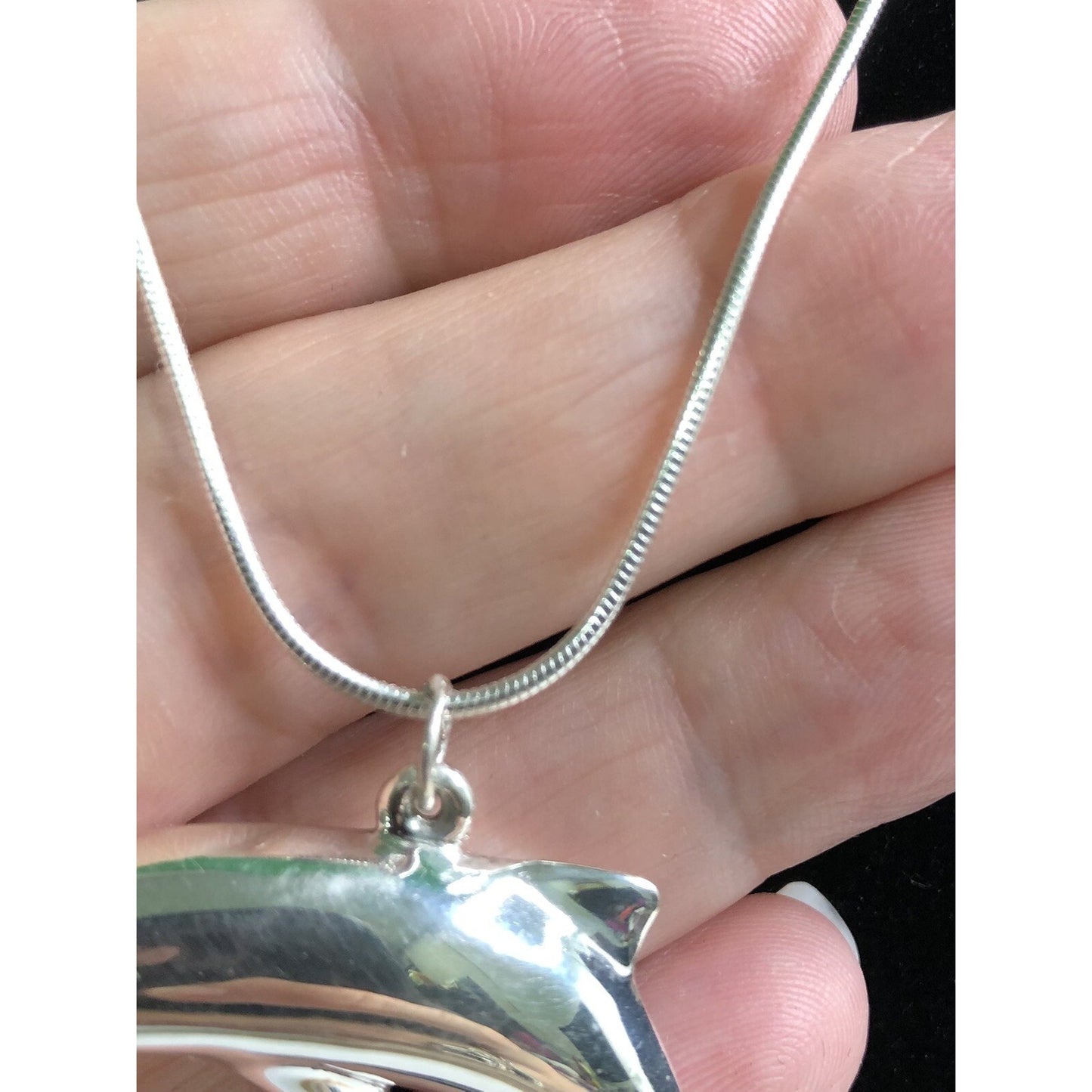 Sterling Silver 24” Snake Chain Large Dolphin Pendant & Hook Earrings Set