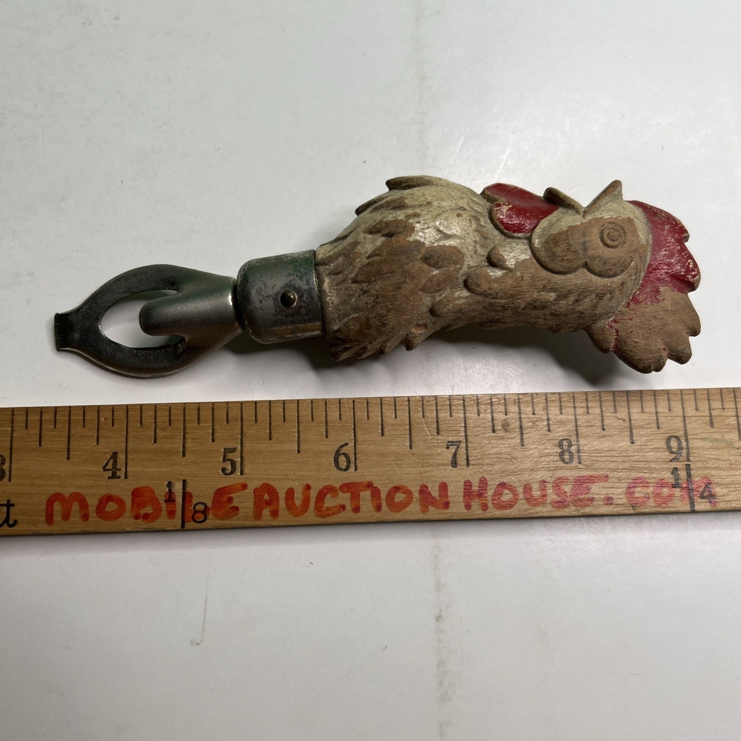 Antique Hand Carved Wood Handle Rooster Chicken Bottle Opener