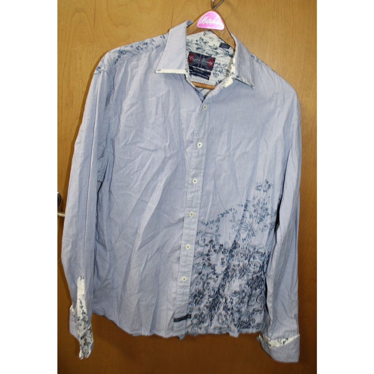 XL English Laundry Christopher Wicks Men's Seersucker Embroidered Button-Down
