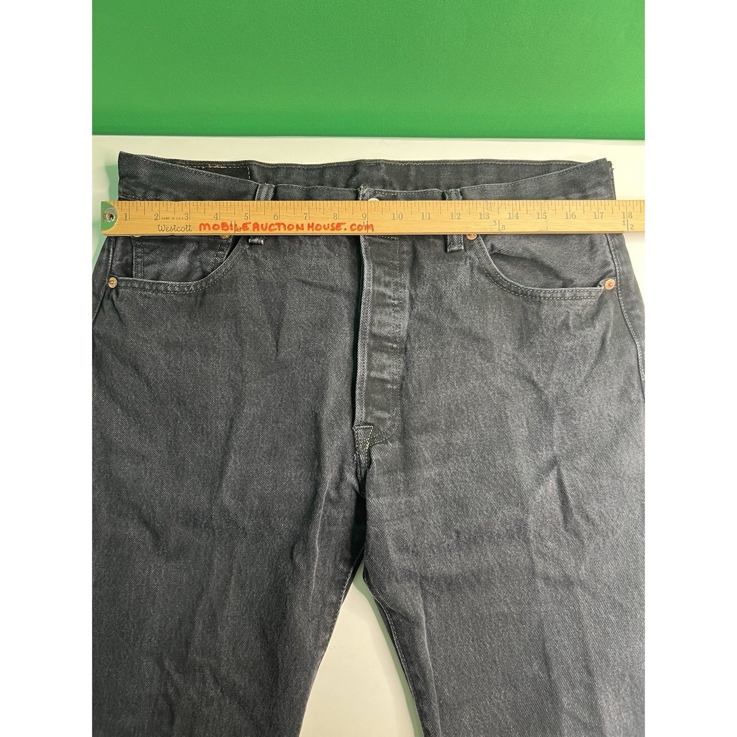 Levis Original 501 Button Fly Straight Leg Black Denim Jeans Mens 36x34