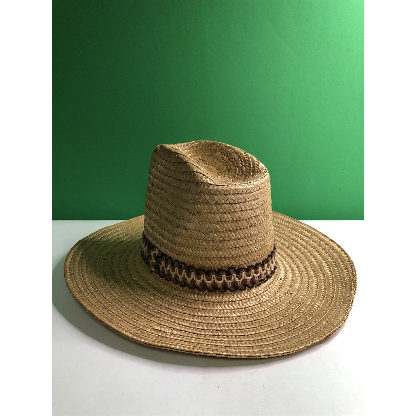 Vtg Stomper Western Style Cowboy Cowgirl Hat Straw Tan Rodeo Farm Made in Italy