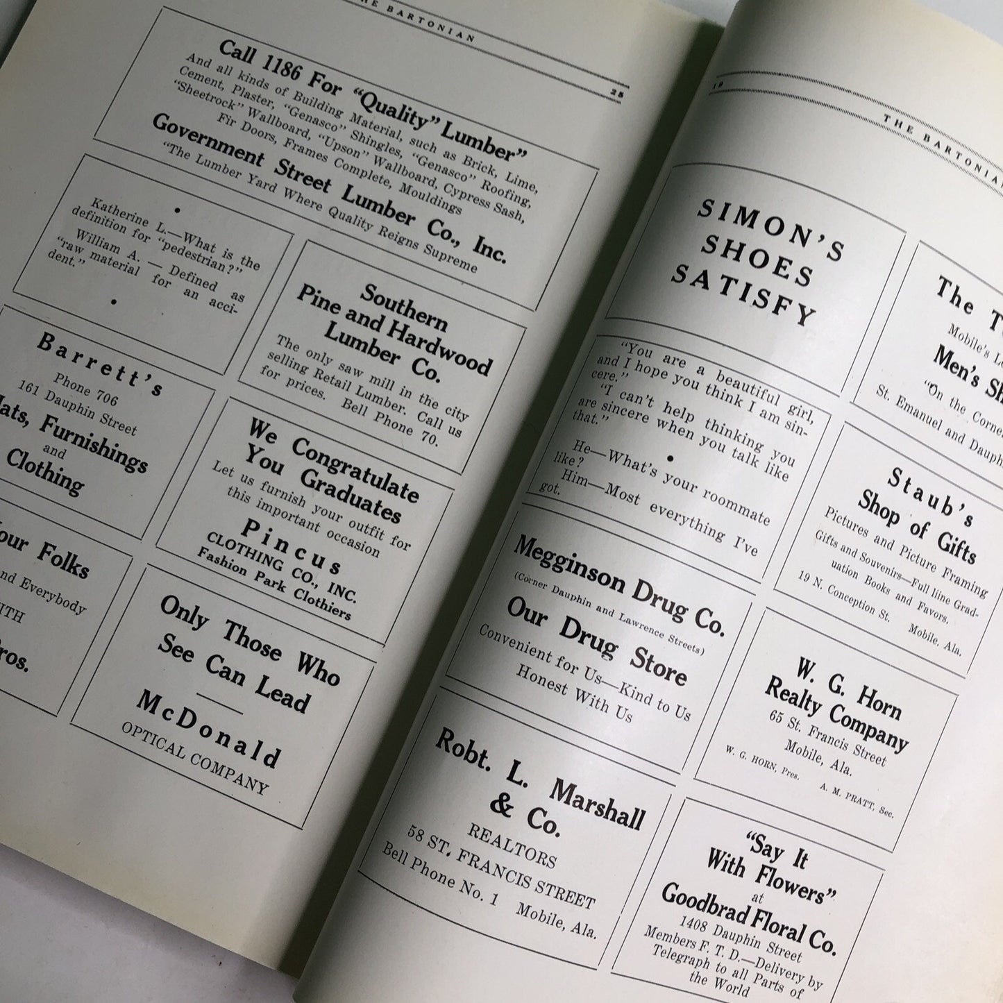 1925 BARTONIAN Yearbook Mobile High School Alabama Local History Barton Academy