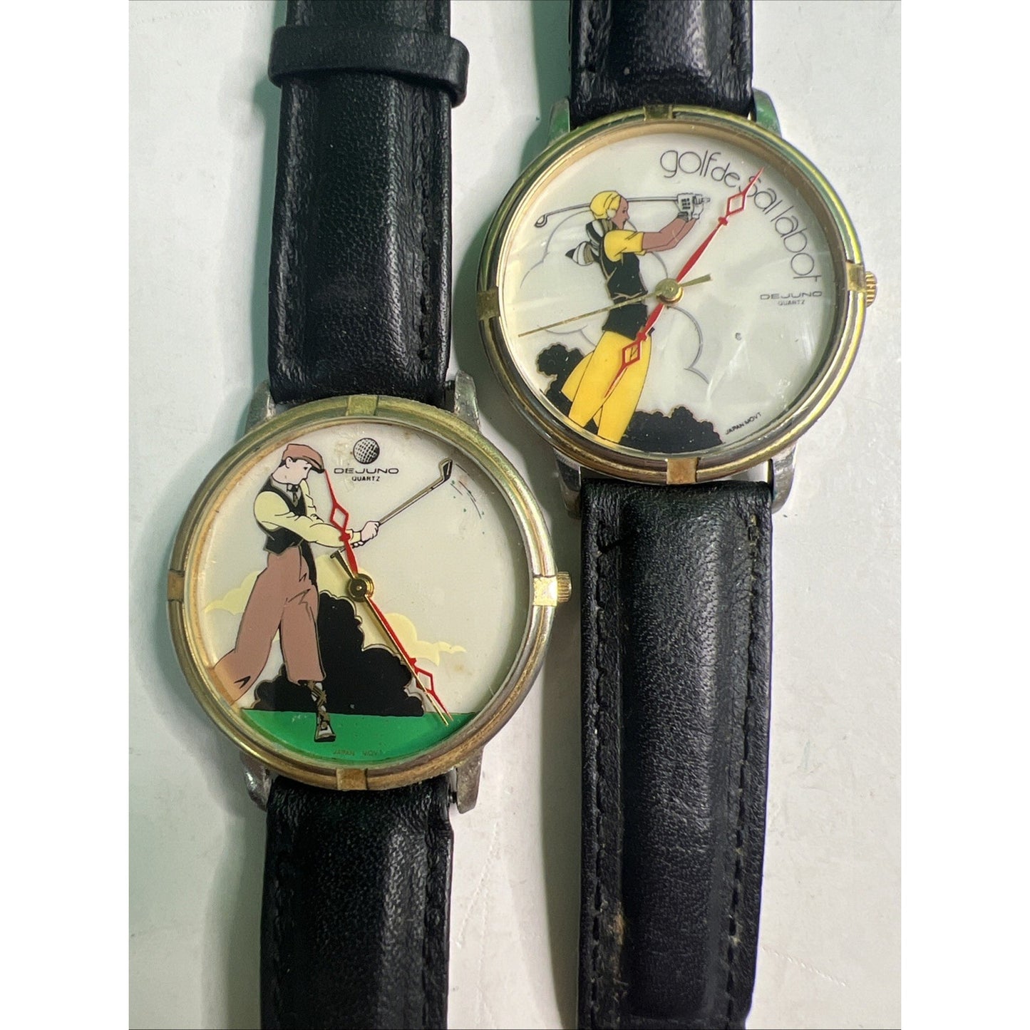 Pair Lot Of 2 DeJuno Quartz Golf Watches Not Working/Needs Battery? Male Female