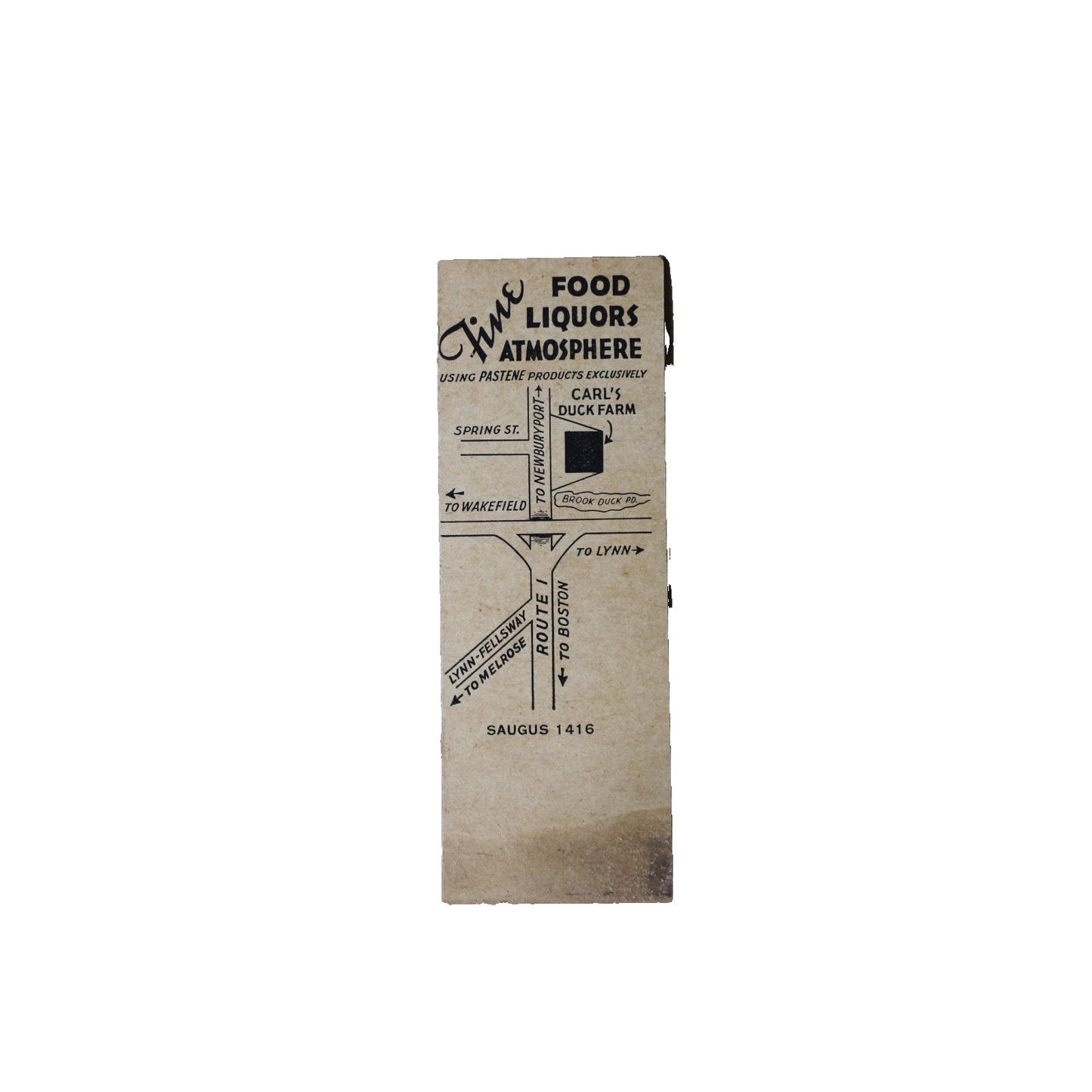 Vintage Mid Century Advertising Matchbook Carl's Duck Farm Saugus, Massachusetts