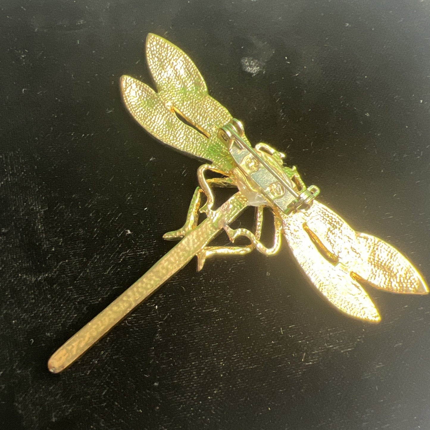 Vintage Dragonfly Brooch Pin Green & Blue Rhinestone Enamel 2.5” Long x 3” Wide