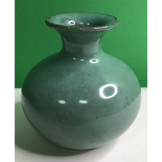Vintage W. J. GORDY Pottery VASE Hand Made Thrown Green Glaze Verdi Gris Clay