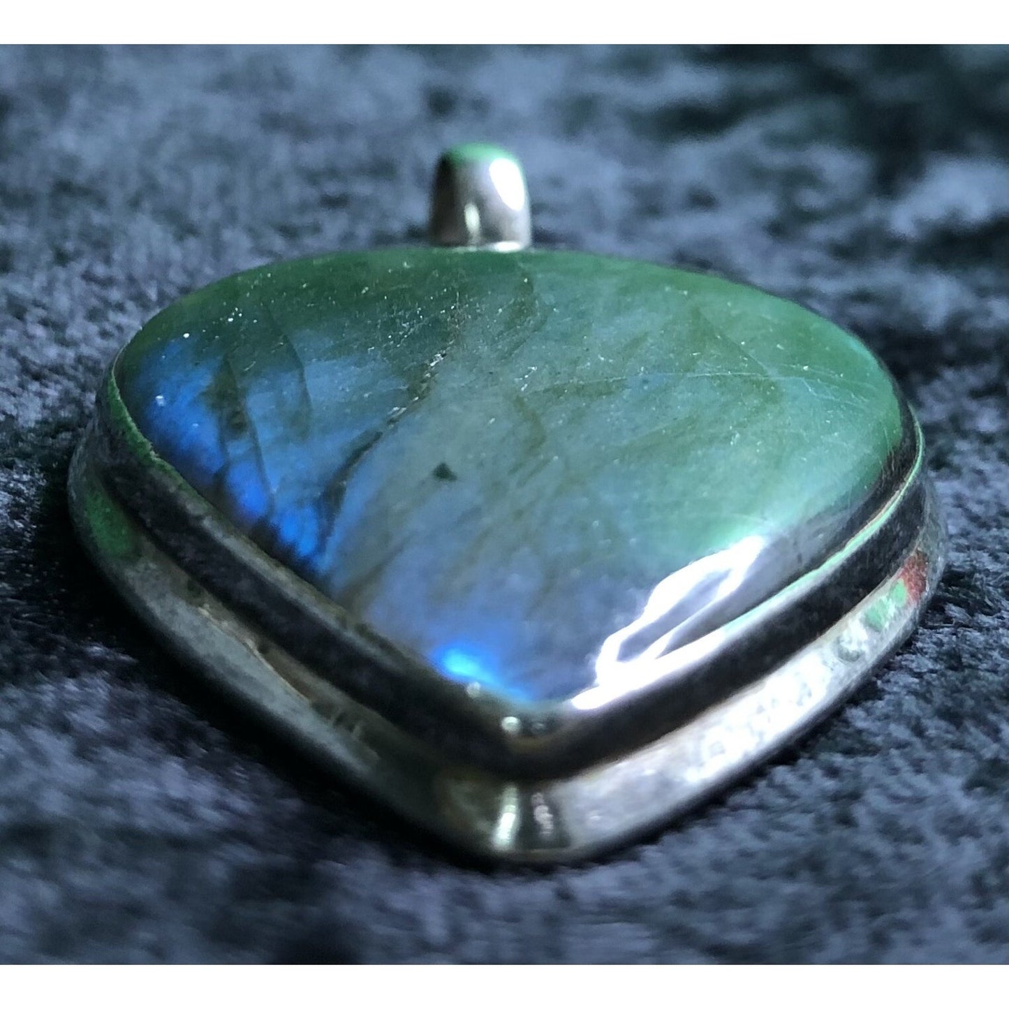 Vintage Sterling Silver Blue Glow Labradorite Pendant Estate Jewelry 1.75” Long
