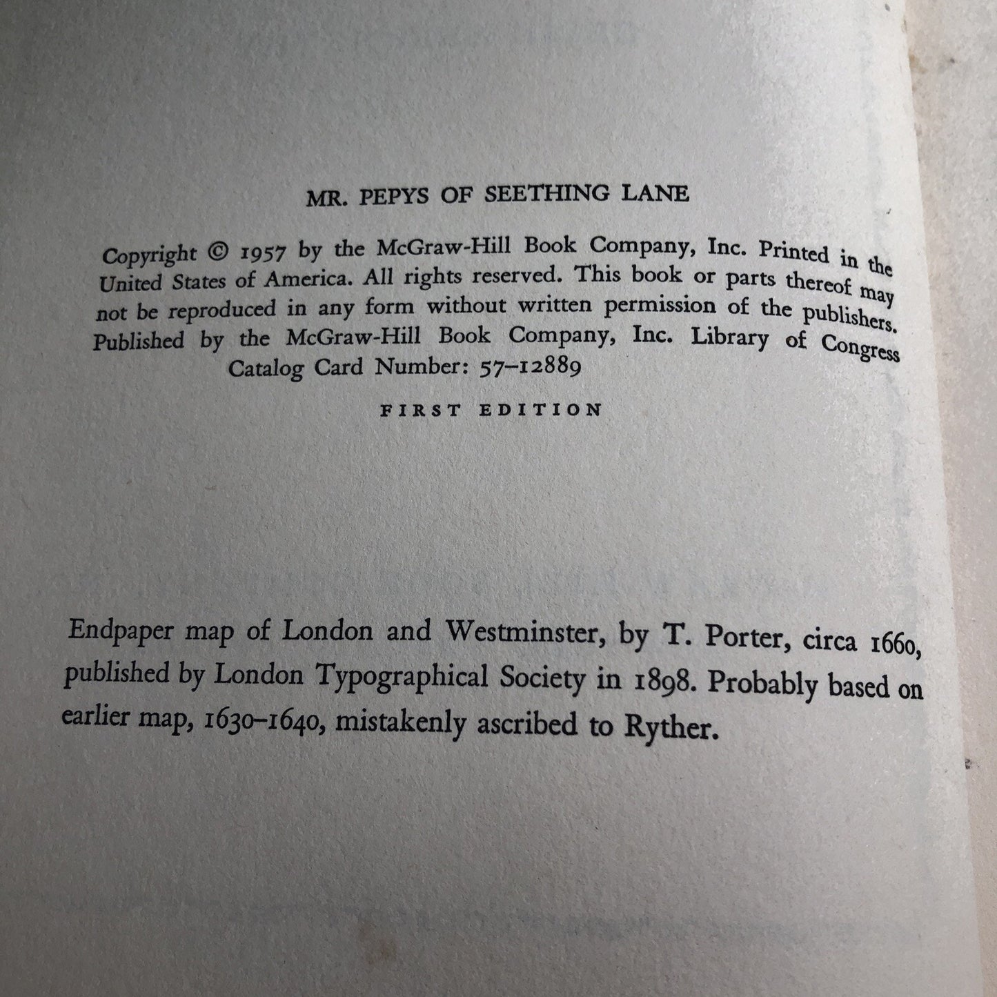Mr. Pepys Of Seething Lane A Narrative By Cecil Abernathy 1957 HC SIGNED