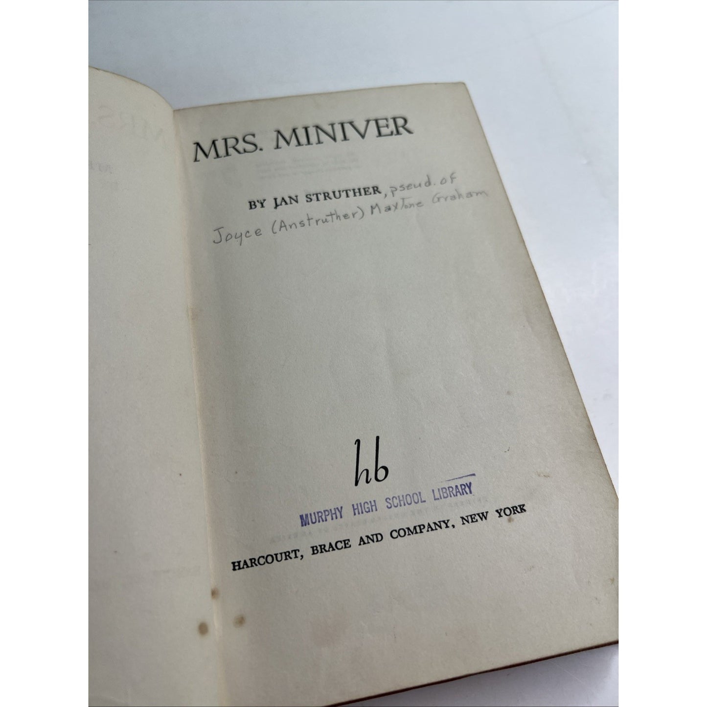 1942 HC by Jan Struther MRS. MINIVER Ex Library