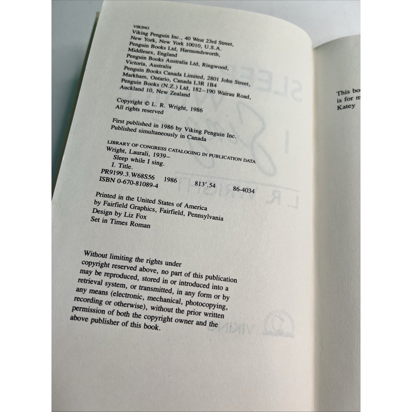 Sleep While I Sing Hardcover by Laurali R. Wright 1986