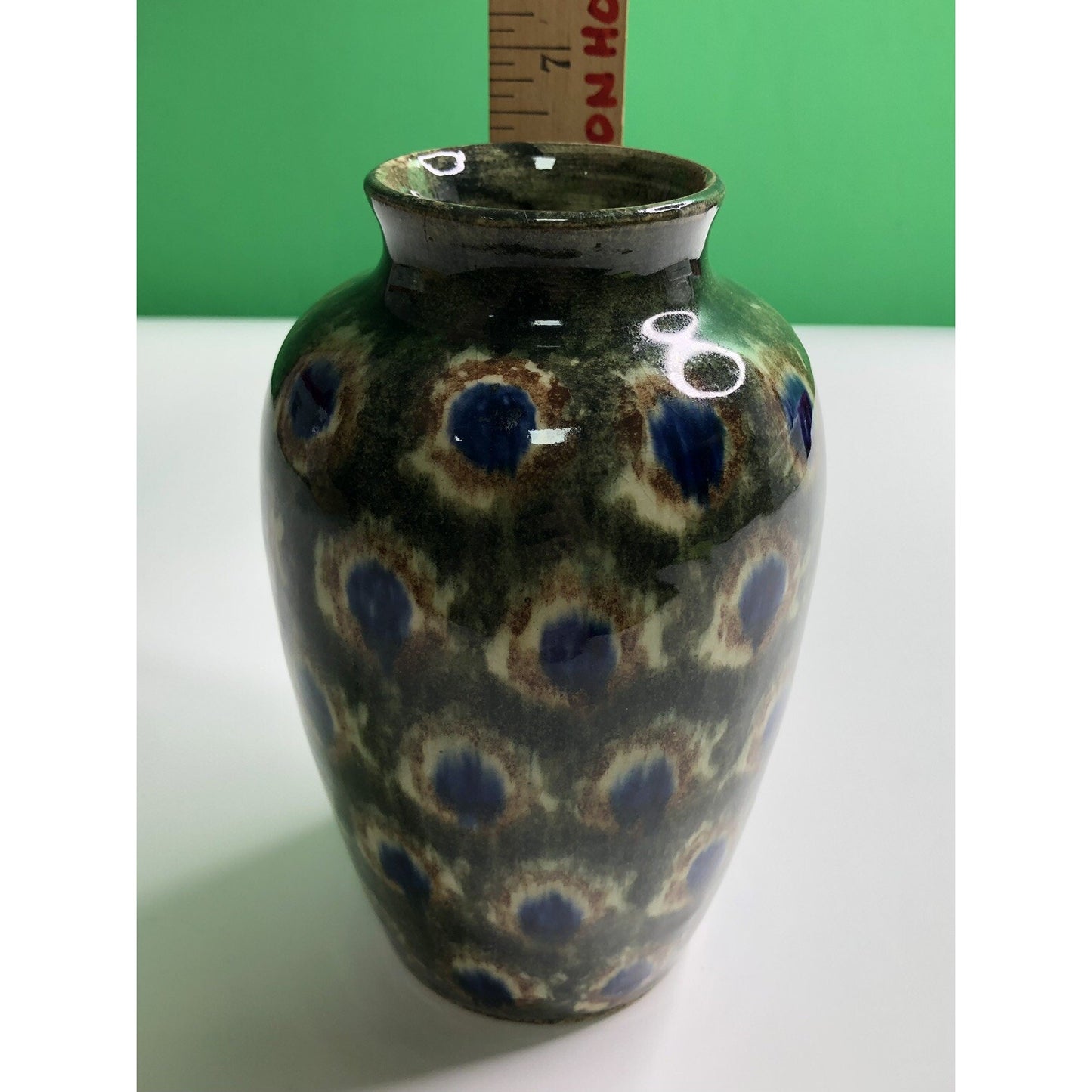 Early 1900s Antique FRIEDRICH FESTERSEN BUNZLAU PEACOCK Studio Art POTTERY VASE