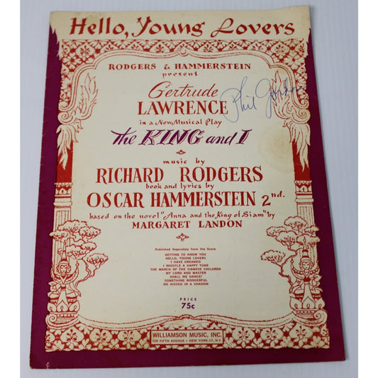 Vintage Sheet Music Hello, Young Lovers from The King & I, Signed by Phil Gordon