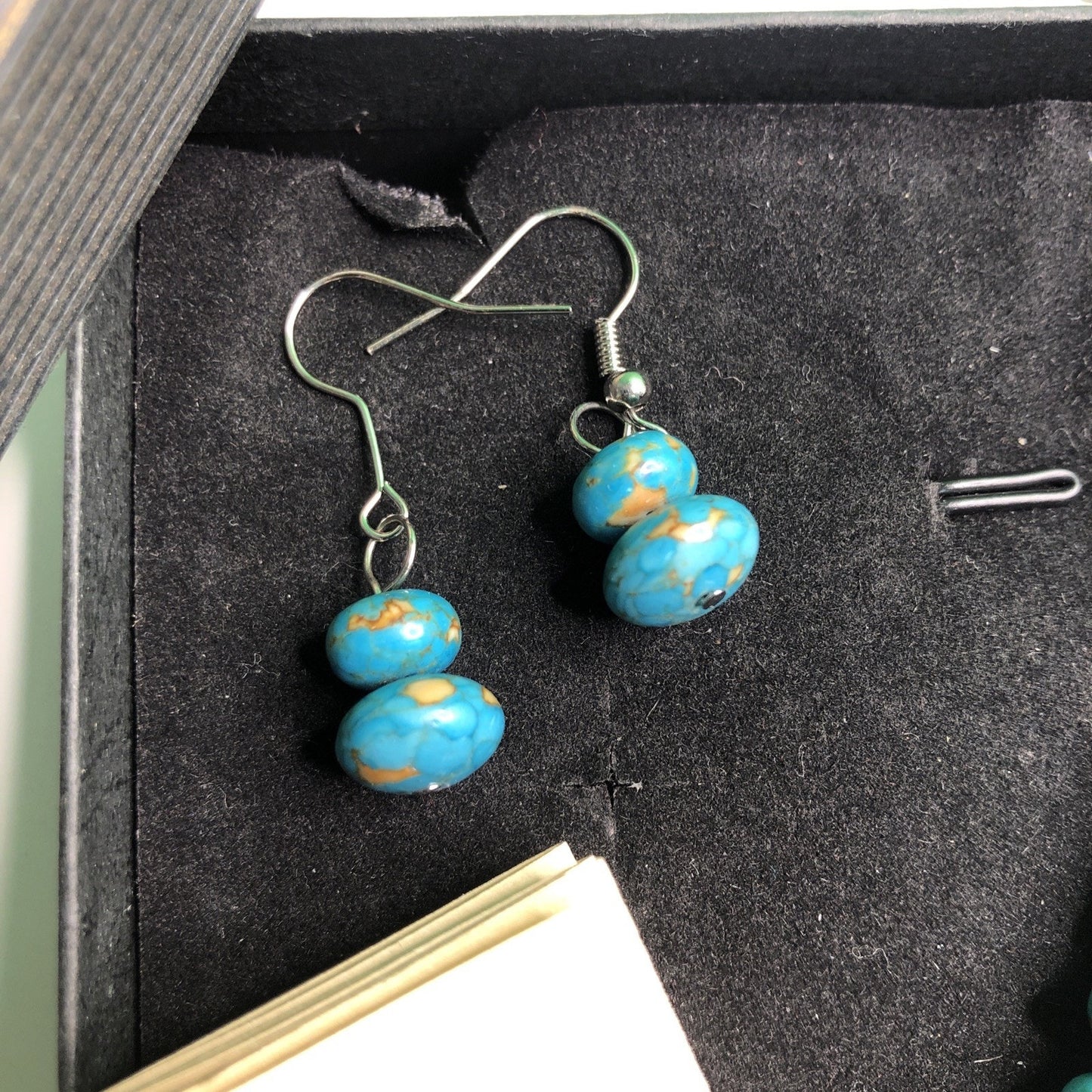 Turquoise & Tigereye Necklace + 2 Pair Earrings Wheeler’s Genuine Gemstone Jewel