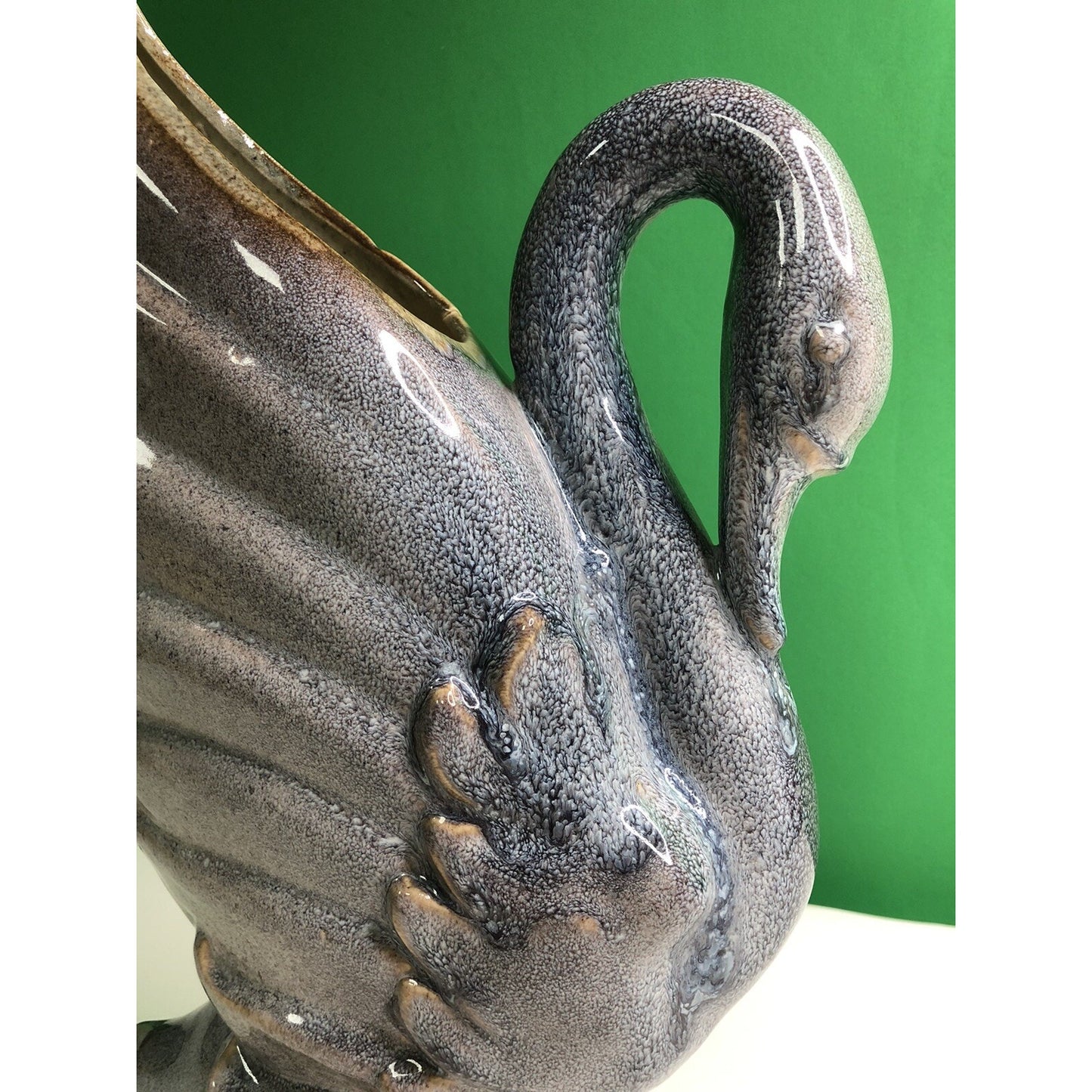 Haegar Royal Hickman SWAN VASE #492 USA Gorgeous Glaze Blue & Brown Hues 17”