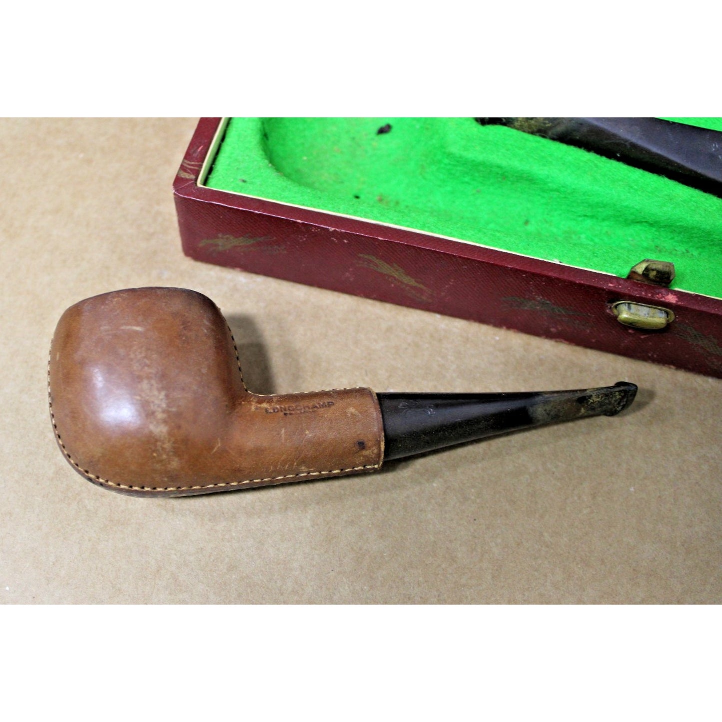 4 Vintage Longchamp Leather-Clad Pipes in Keepsake Box, All Marked