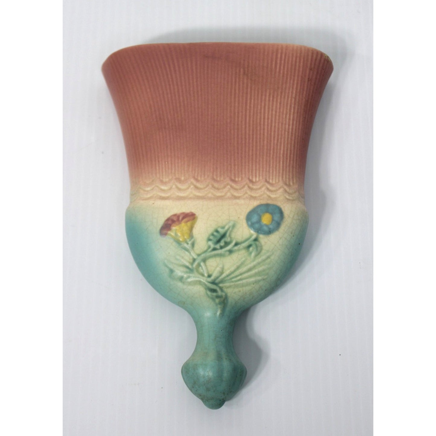 Hull Art Pottery Wall Pocket, Bow Knot Pattern, Whisk Broom Shape, 1949