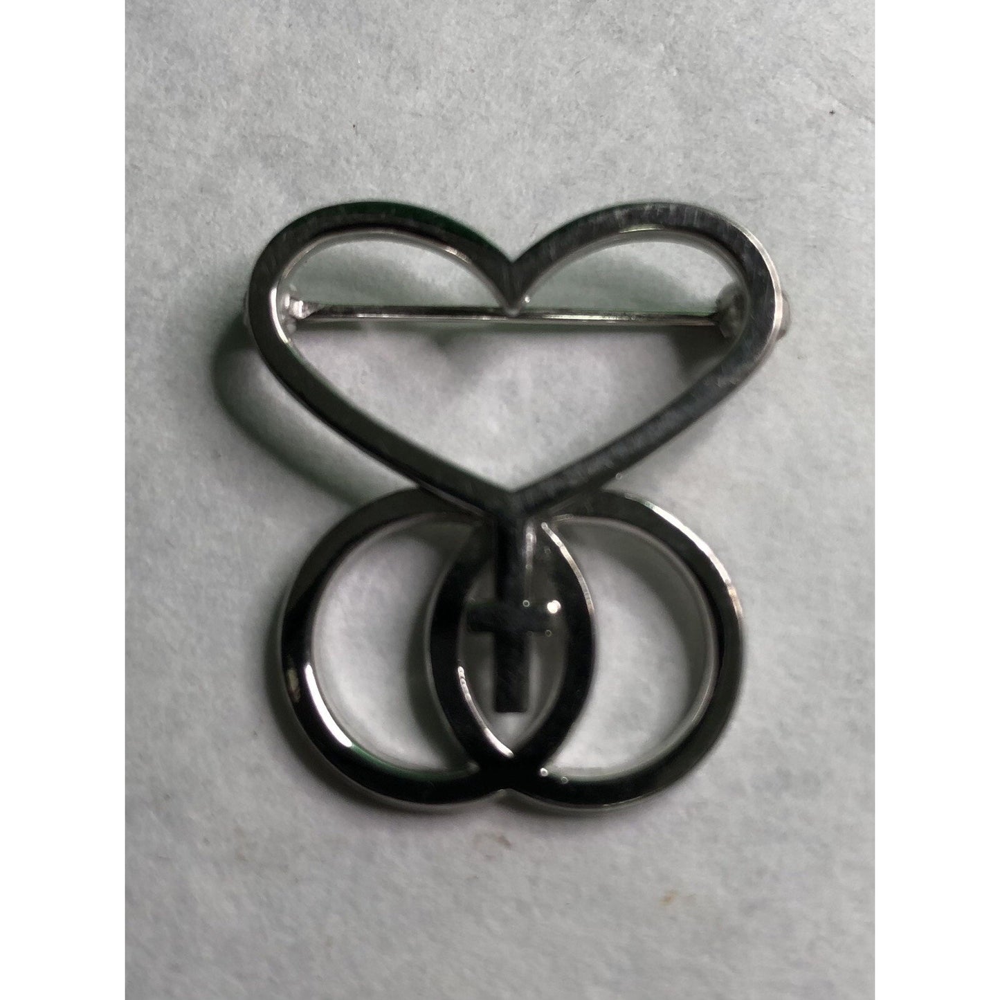 Vintage Signed D&C Sterling Silver Heart Infinity Cross Pin Brooch 1" Catholic