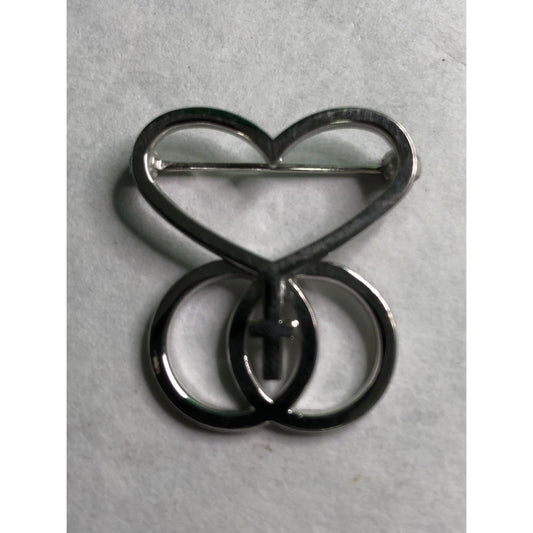 Vintage Signed D&C Sterling Silver Heart Infinity Cross Pin Brooch 1" Catholic