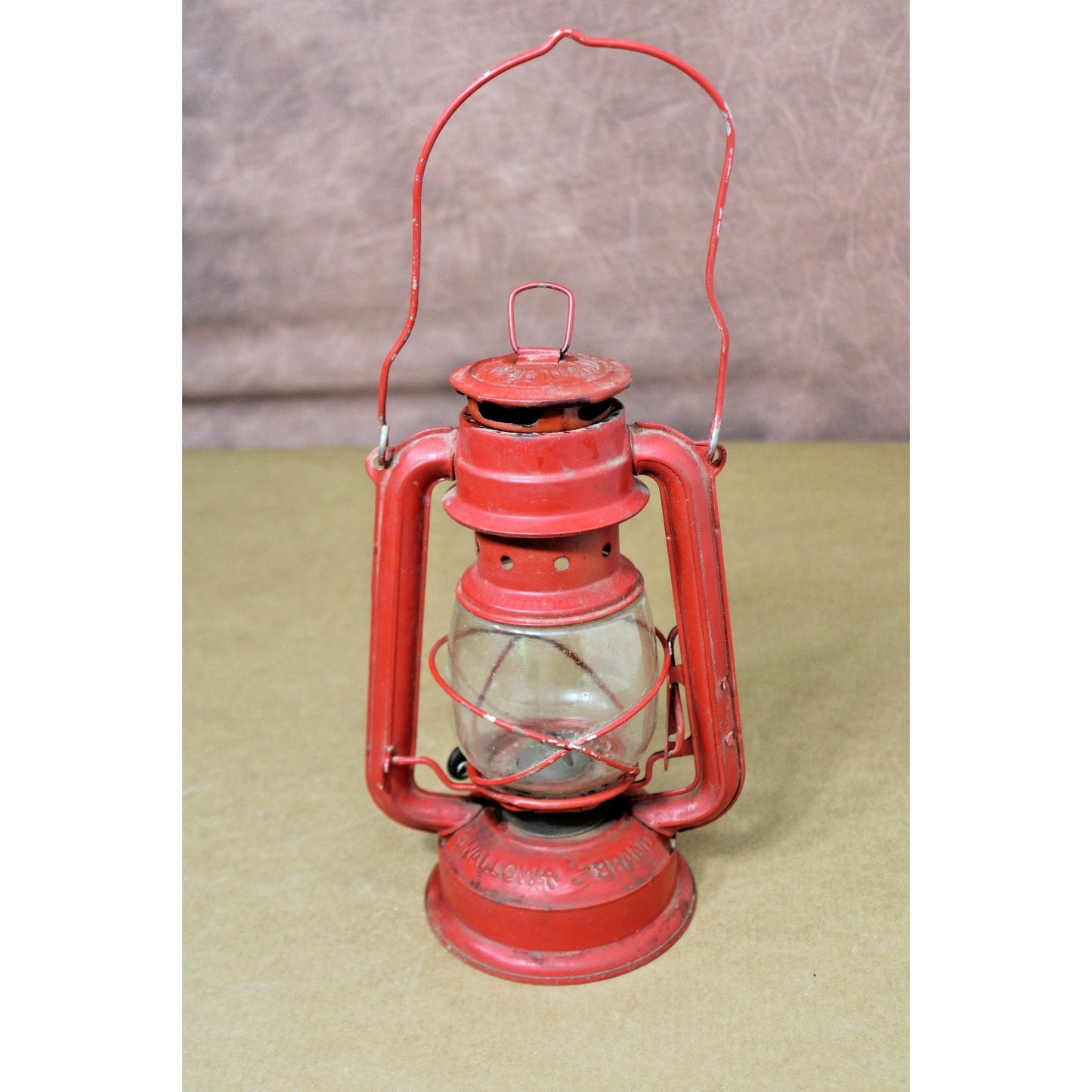 Vintage Pair of Red Kerosene Lanterns, Oil Lamps, 1 Swallow Brand, 10.5" H